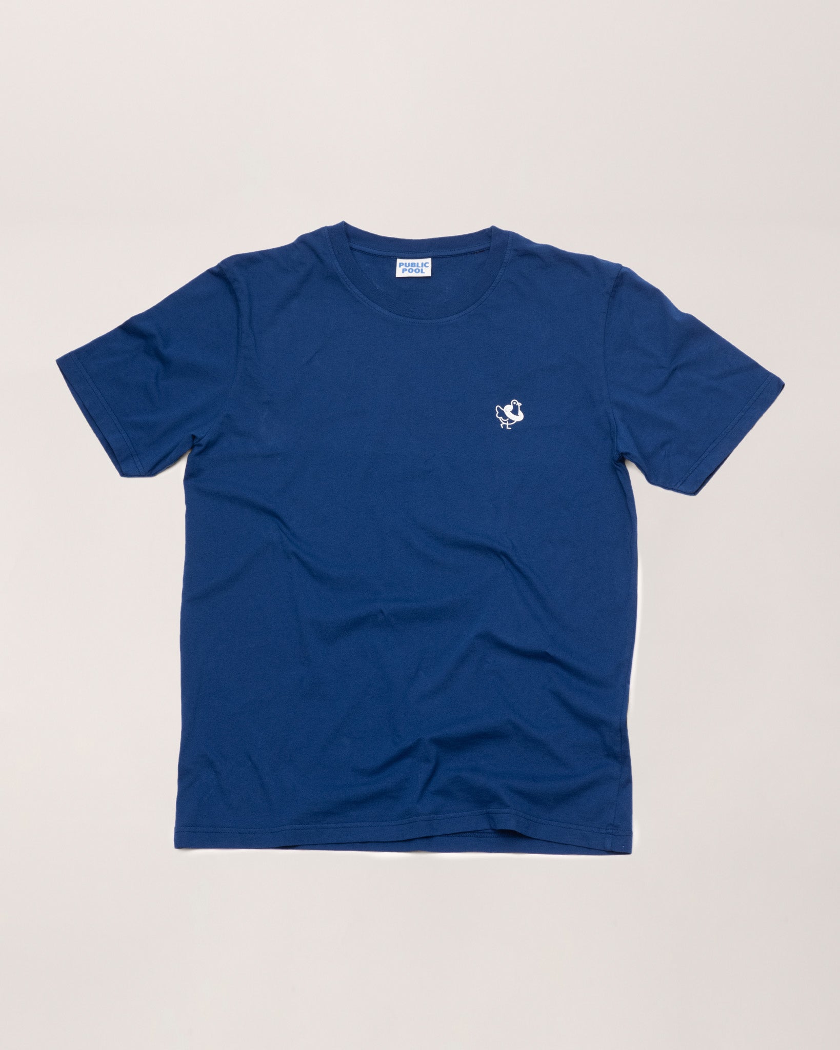 A blue shirt with a white Public Pool icon. 